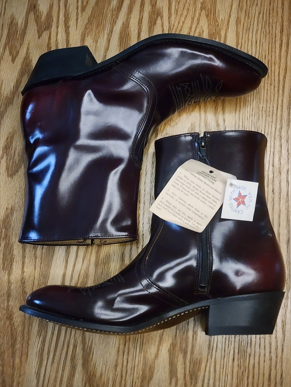 Leather Cowboy Boots New Cherry Mens Size 10 Ankle Zipper Biker Western - Picture 6 of 13